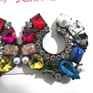 Betsey Johnson "Bling" Crystal and Pearl Hoop Earrings